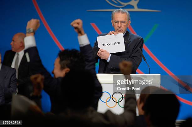 International Olympic Committee President Jacques Rogge pulls out the name of the city of Tokyo elected to host the 2020 Summer Olympics during a...