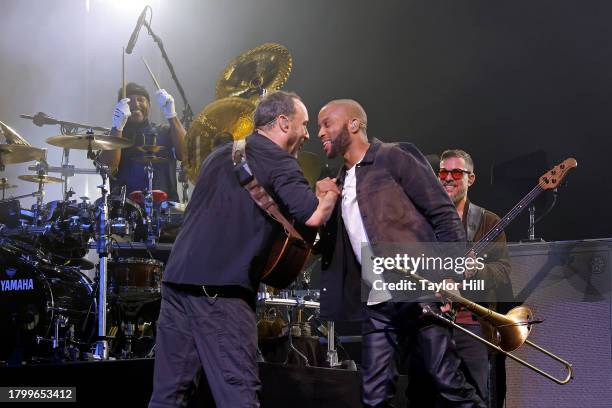 Carter Beauford, Dave Matthews, Trombone Shorty, and Stefan Lessard of Dave Matthews Band perform at Madison Square Garden on November 17, 2023 in...