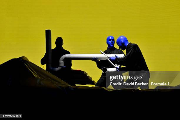 Blue Man Group perform ahead of the F1 Grand Prix of Las Vegas on November 17, 2023 in Las Vegas, Nevada.