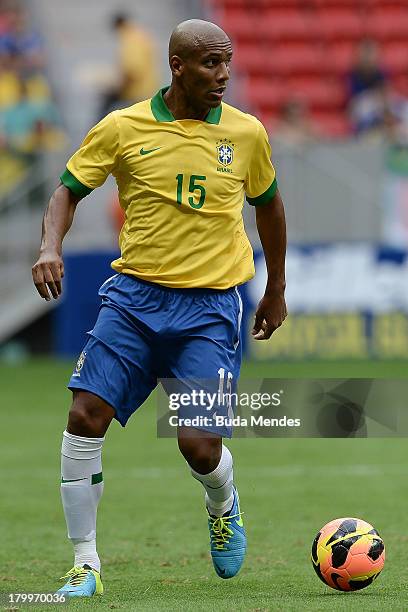 Maicon of Brazil fights for the ball during the International friendly between Brazil and Australia at Mane Garrincha Stadium on September 07, 2013...