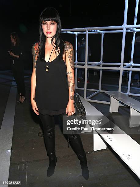 Singer Alexis Krauss of band Sleigh Bells attends the Alexander Wang show during Spring 2014 Mercedes-Benz Fashion Week at Pier 94 on September 7,...