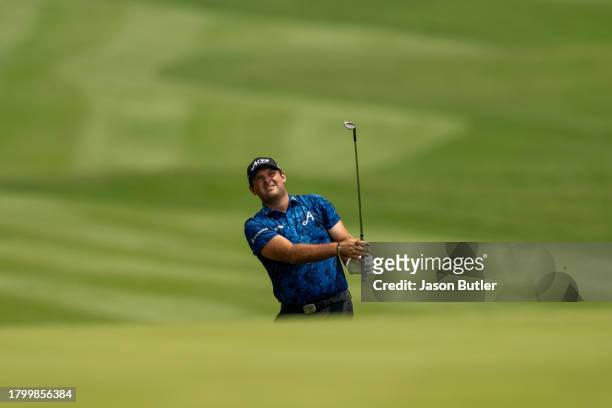 Patrick Reed of the United States plays his approach on hole 2 during the third round of the BNI Indonesian Masters presented by Tunas Niaga Energi...