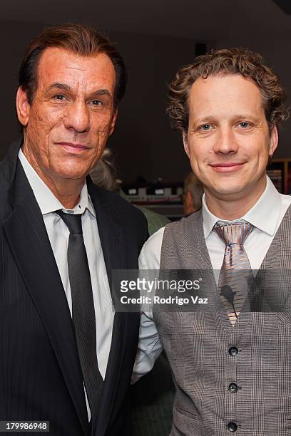 Actor/singer Robert Davi and composer Chris Walden attend a Robert Davi recording session for his single "New York City Christmas" at Capitol Records...