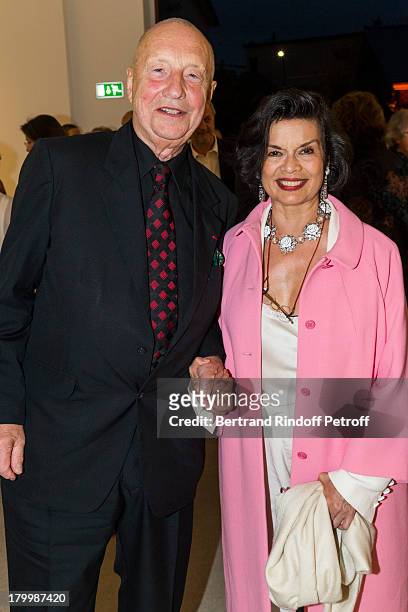 Georg Baselitz and Bianca Jagger attend the Georg Baselitz exhibition preview and dinner at Thaddeus Ropac Gallery on September 7, 2013 in Pantin,...