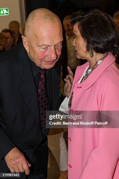 Georg Baselitz and Bianca Jagger attend the Georg Baselitz exhibition preview and dinner at Thaddeus Ropac Gallery on September 7, 2013 in Pantin,...