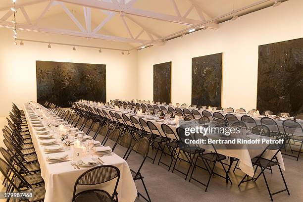 View of atmosphere prior to the Georg Baselitz exhibition preview and dinner at Thaddeus Ropac Gallery on September 7, 2013 in Pantin, east of Paris,...