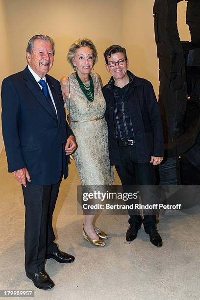 Bruno Roger, Ariane Dandois and Robert Carsen attend the Georg Baselitz exhibition preview and dinner at Thaddeus Ropac Gallery on September 7, 2013...