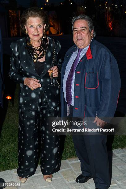 Princess Jeanne-Marie de Broglie and Daniel Marchesseau attend the Georg Baselitz exhibition preview and dinner at Thaddeus Ropac Gallery on...