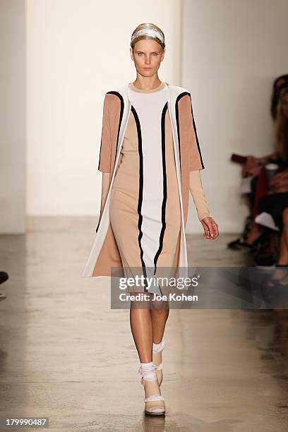 Model walks the runway at the Louise Goldin fashion show during MADE Fashion Week Spring 2014 at Milk Studios on September 7, 2013 in New York City.