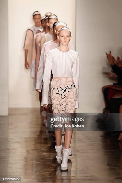Model walks the runway at the Louise Goldin fashion show during MADE Fashion Week Spring 2014 at Milk Studios on September 7, 2013 in New York City.