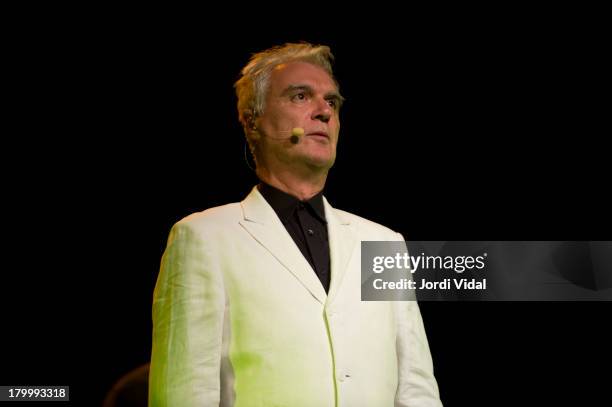 David Byrne performs on stage at L'Auditori on September 7, 2013 in Barcelona, Spain.