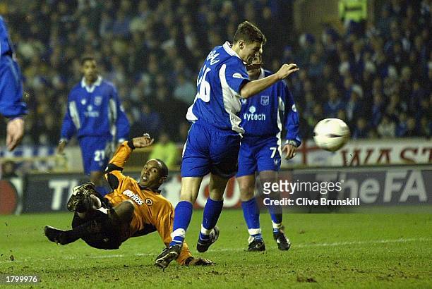 Paul Ince of Wolves shoots at goal during the FA Cup Fifth round match between Wolverhampton Wanderers and Rochdale at the Molineux Stadium in...