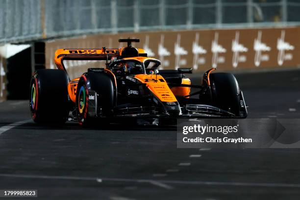 Oscar Piastri of Australia driving the McLaren MCL60 Mercedes on track during qualifying ahead of the F1 Grand Prix of Las Vegas at Las Vegas Strip...