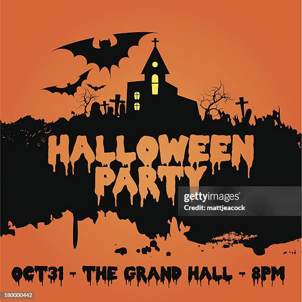 halloween party with a spooky house - halloween font stock illustrations