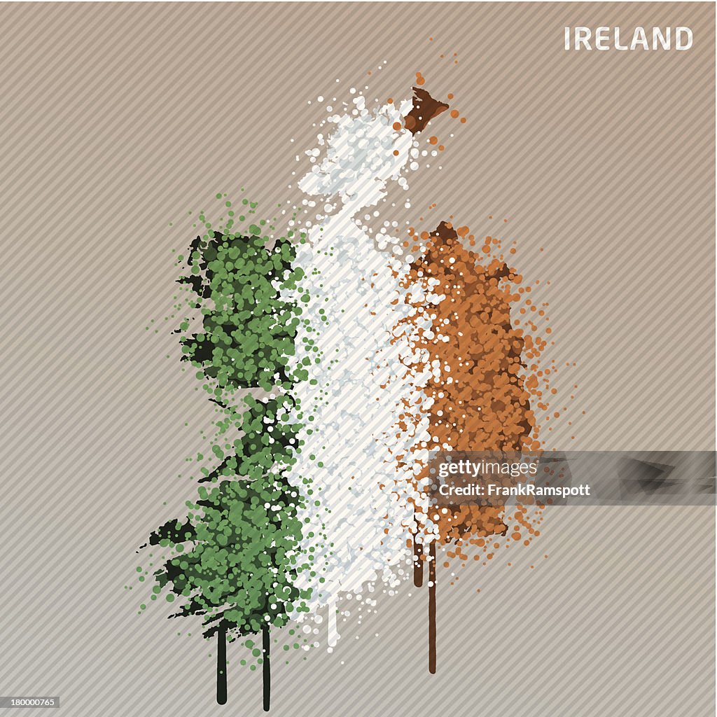 Bandera de Irlanda Color Grunge Mapa de Graffiti y pintura