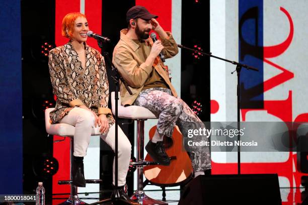 Fausto Zanardelli and Francesca Mesiano of Coma_Cose perform on stage during final evening of Sky TG24 Live at Magazzini del Cotone on November 17,...