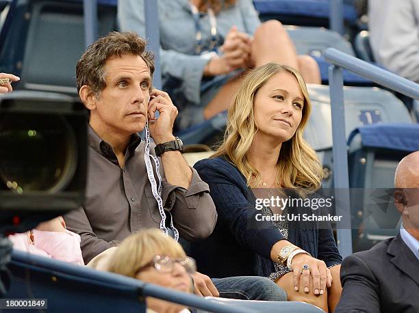 Ben Stiller and Christine Taylor attend the 2013 US Open at USTA Billie Jean King National Tennis Center on September 7, 2013 in New York City.