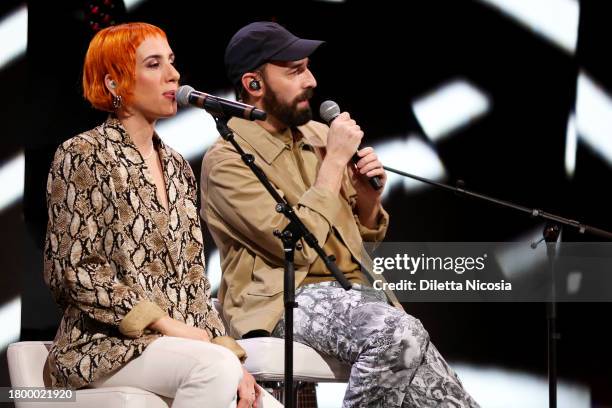 Fausto Zanardelli and Francesca Mesiano of Coma_Cose perform on stage during final evening of Sky TG24 Live at Magazzini del Cotone on November 17,...