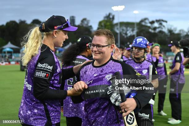 Lizelle Lee of the Hurricanes celebrates the victory during the WBBL match between Melbourne Stars and Hobart Hurricanes at Allan Border Field, on...