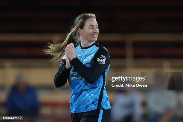 Amanda-Jade Wellington of the Strikers celebrates after dismissing Ashleigh Gardner of the Sixers during the WBBL match between Sydney Sixers and...