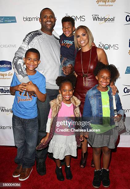 Sabathia and Amber Sabathia pose with children, Carsten, Jaden, Cyia and Carter backstage at Strut: The Fashionable Mom Show during Mercedes-Benz...