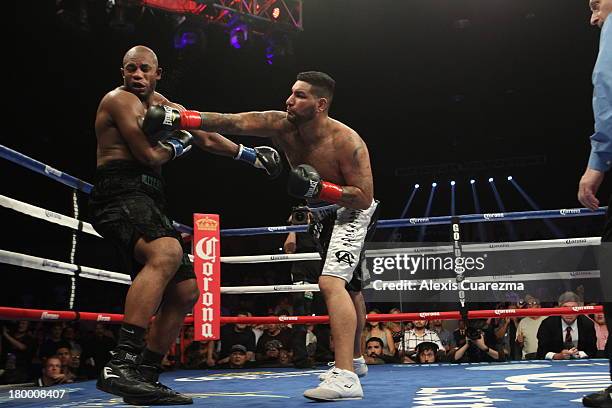 Chris Arreola lands a right against Seth Mitchell during their WBC International Heavyweight Title at the Fantasy Springs Resort Casino - Special...