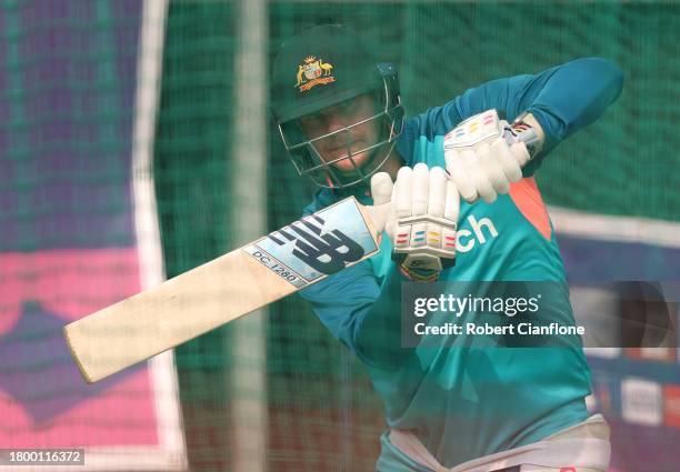 Steve Smith of Australia bats during an Australian training session ahead of the the ICC Men's Cricket World Cup Final 2023 at Narendra Modi Stadium...