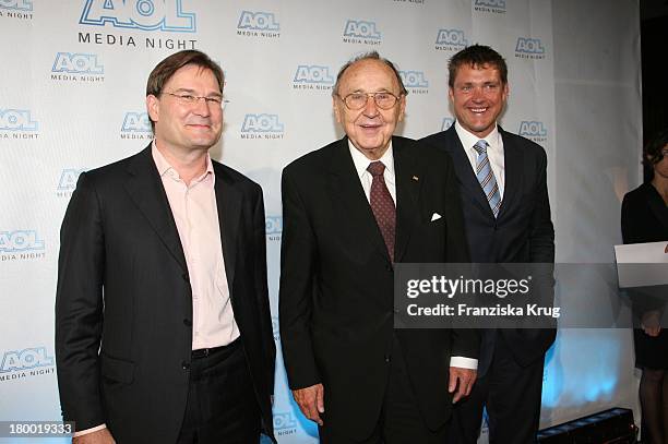 Charles Fränkl, Hans Dietrich Genscher Und Torsten Ahrlers Bei Der Aol Media Night Im Rahmen Der Ifa Im Restaurant Felix In Berlin .