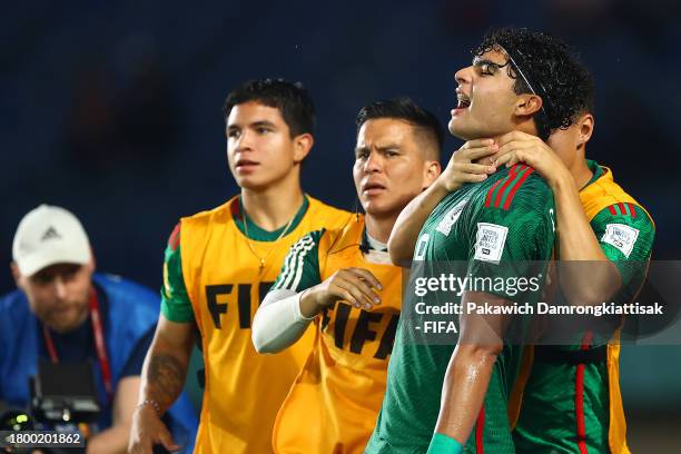 Stephano Carrillo of Mexico celebrates scoring their third goal during the FIFA U-17 World Cup Group F match between New Zealand and Mexico at Si...