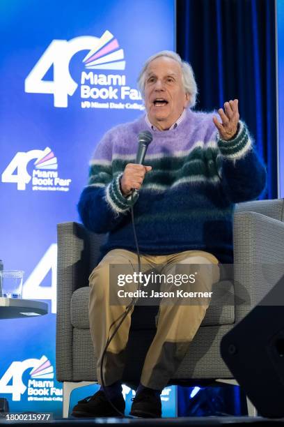 Henry Winkler speaks onstage at An Evening With Henry Winkler during the 2023 Miami Book Fair at Miami Dade College on November 17, 2023 in Miami,...