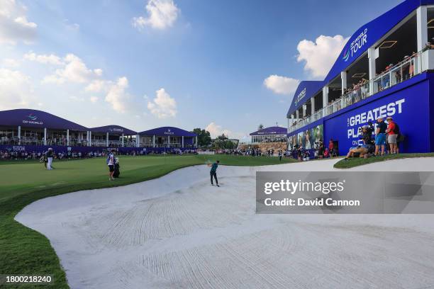 Matt Wallace of England plays his third shot on the 18th hole on his way to shooting his record ninth birdie in a row for a round of 12-under par 60...