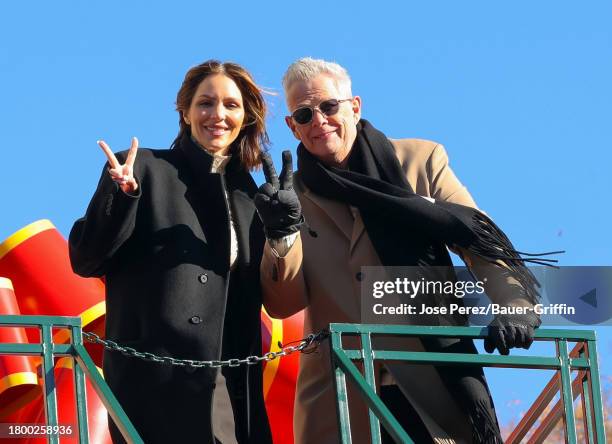 David Foster and Katharine McPhee are seen at the 2023 Macy's Thanksgiving Day Parade on November 23, 2023 in New York City.