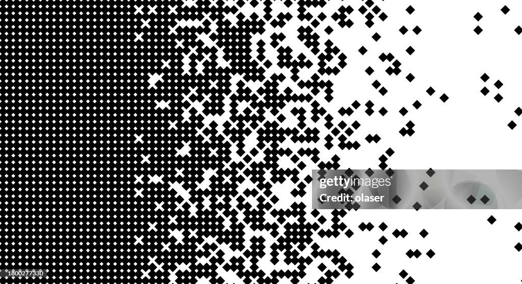 Abstract black and white pixel transition pattern.