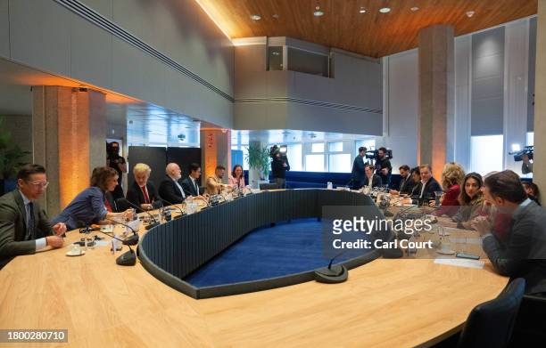 Geert Wilders , Dutch right-wing politician and leader of the Party for Freedom , attends a meeting in the Dutch parliament with party leaders to...