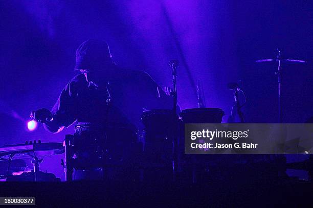 Jeffree Lerner of STS9 performs on a warm late summer night at Red Rocks Amphitheatre on September 7, 2013 in Morrison, Colorado.