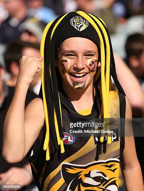 Tigers fan shows his support during the First Elimination Final AFL match between the Richmond Tigers and the Carlton Blues at Melbourne Cricket...