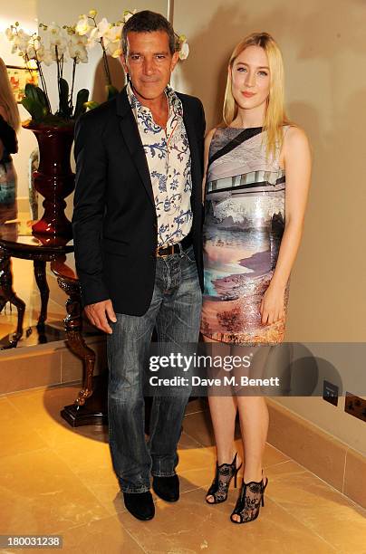 Antonio Banderas and Saoirse Ronan attend the UK Premiere of "Justin and the Knights of Valour" at The May Fair Hotel on September 8, 2013 in London,...