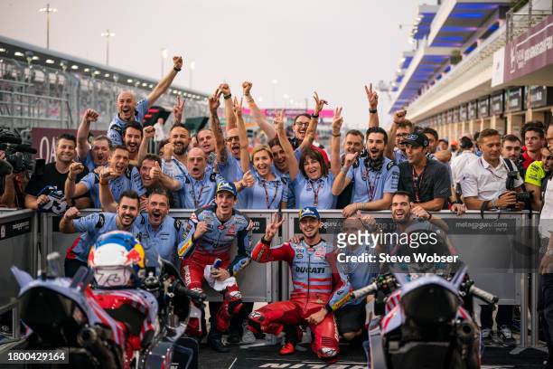 Double first row result for Gresini Racing during the Qualifying of the MotoGP Qatar Airways Grand Prix at Losail Circuit on November 18, 2023 in...