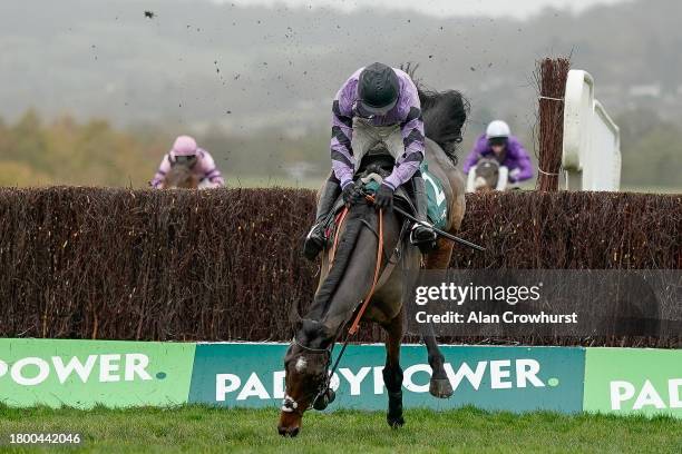 Harry Cobden riding Stage Star survive a blunder at the last to win The Paddy Power Gold Cup Handicap Chase at Cheltenham Racecourse on November 18,...