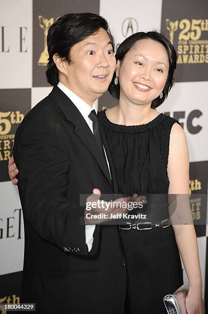 Actor Ken Jeong and his wife Tran arrive at the 25th Film Independent Spirit Awards held at Nokia Theatre LA Live on March 5, 2010 in Los Angeles,...