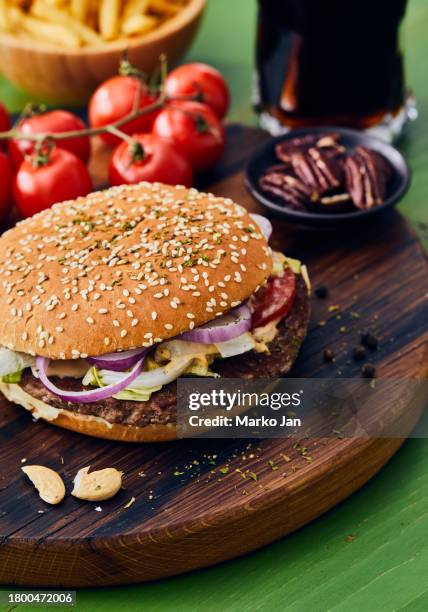 tasty burger with french fries - tasty stock pictures, royalty-free photos & images