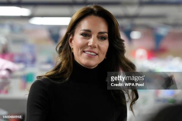 Catherine, Princess of Wales smiles during her visit to Sebby's Corner on November 24, 2023 in Barnet, England. The Royal Foundation Centre for Early...