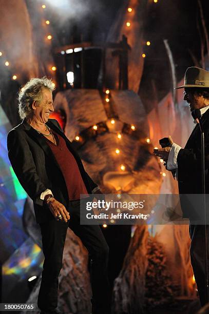Musician Keith Richards and actor Johnny Depp onstage during Spike TV's Scream 2009 held at the Greek Theatre on October 17, 2009 in Los Angeles,...
