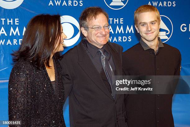 Robin Williams and wife Marsha and son during The 45th Annual GRAMMY Awards - Arrivals at Madison Square Garden in New York, NY, United States.
