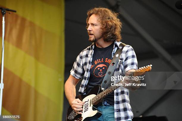 Eddie Vedder of Pearl Jam performs during the 41st Annual New Orleans Jazz & Heritage Festival Presented by Shell at the Fair Grounds Race Course on...
