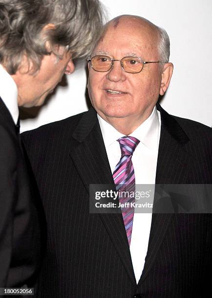 Former Soviet President, Mikhail Gorbachev attends the Free Your Mind Award Presentation at the Cinema For Peace charity dinner at the China Club on...