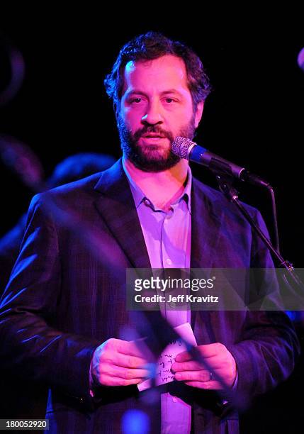Director Judd Apatow speaks onstage during Get Him To The Greek performed by Infant Sorrow and Friends at The Roxy Theatre on May 24, 2010 in West...