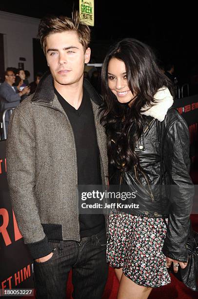 Zac Efron and Vanessa Hudgens attend the Los Angeles premiere of Get Him To The Greek at The Greek Theatre on May 25, 2010 in Los Angeles, California.