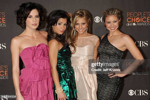 Actresses Chelsea Hobbs, Josie Loren, Cassie Scerbo, and Ayla Kell arrive at the People's Choice Awards 2010 held at Nokia Theatre L.A. Live on...