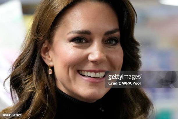 Catherine, Princess of Wales smiles during her visit to Sebby's Corner on November 24, 2023 in Barnet, England. The Royal Foundation Centre for Early...